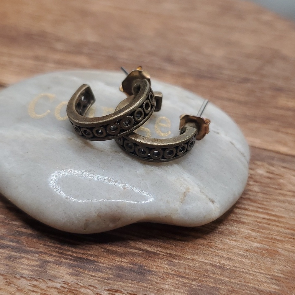 E876 copper half antique‎ openwork hoop earrings